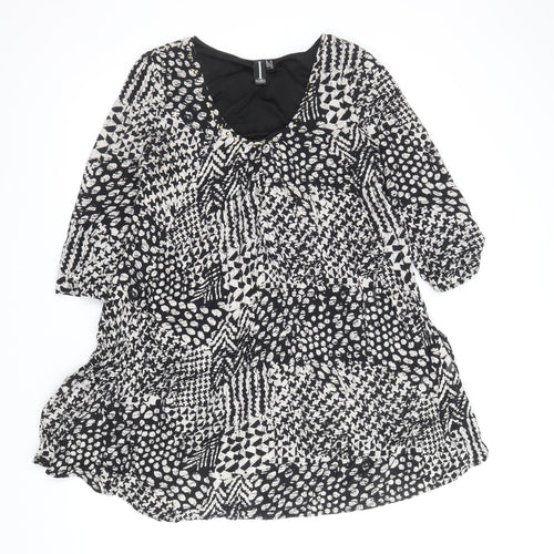 Izabel London Womens Black Geometric Viscose Shift Size 10 Scoop Neck Pullover