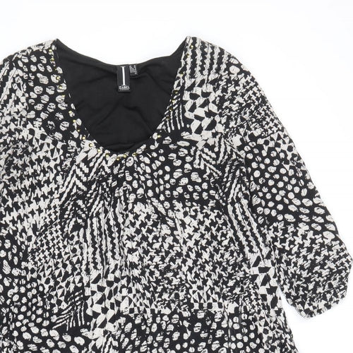 Izabel London Womens Black Geometric Viscose Shift Size 10 Scoop Neck Pullover