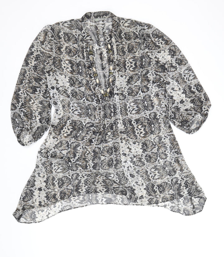 Marks and Spencer Womens Multicoloured Animal Print Polyacrylate Fibre Shirt Dress Size 12 V-Neck Pullover
