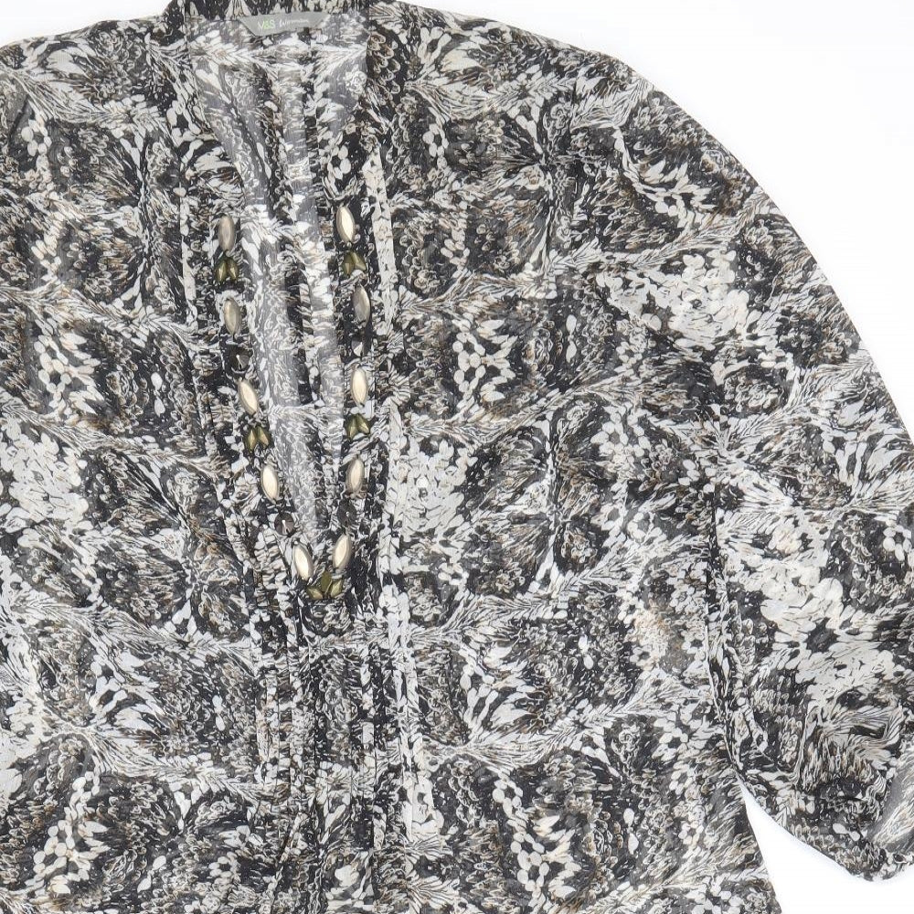 Marks and Spencer Womens Multicoloured Animal Print Polyacrylate Fibre Shirt Dress Size 12 V-Neck Pullover