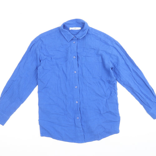 Marks and Spencer Boys Blue 100% Cotton Basic Button-Up Size 8-9 Years Collared Button