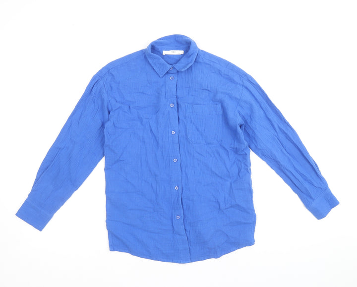 Marks and Spencer Boys Blue 100% Cotton Basic Button-Up Size 8-9 Years Collared Button