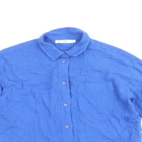 Marks and Spencer Boys Blue 100% Cotton Basic Button-Up Size 8-9 Years Collared Button