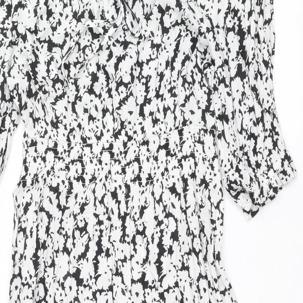 Marks and Spencer Womens Black Floral Viscose A-Line Size 10 Boat Neck Pullover