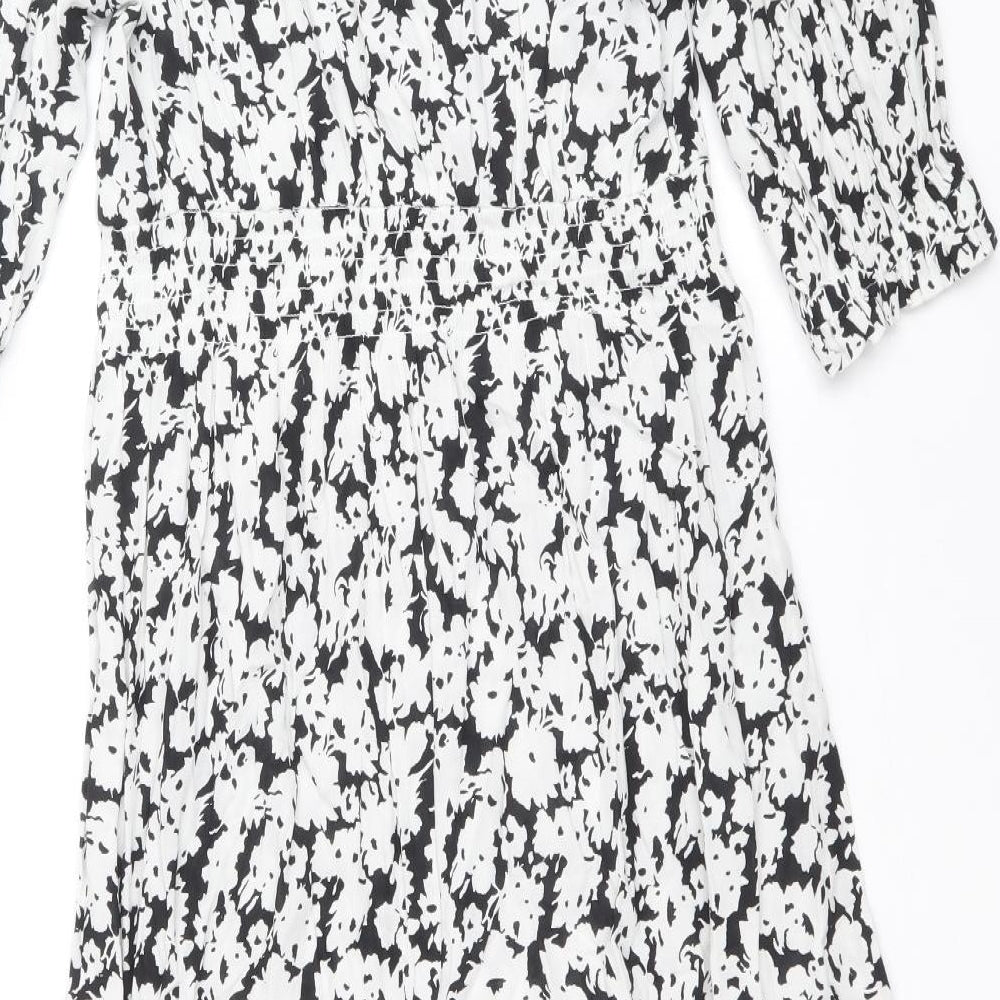 Marks and Spencer Womens Black Floral Viscose A-Line Size 10 Boat Neck Pullover