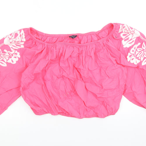 Marks and Spencer Womens Pink Geometric 100% Cotton Cropped Blouse Size 20 Off the Shoulder