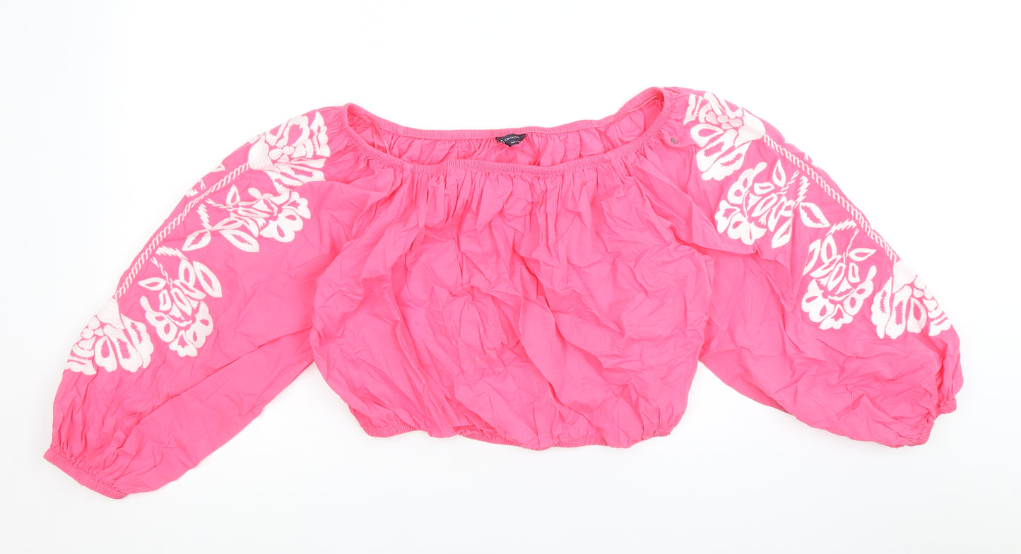 Marks and Spencer Womens Pink Geometric 100% Cotton Cropped Blouse Size 20 Off the Shoulder