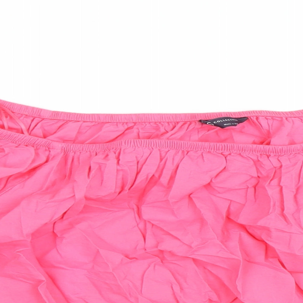 Marks and Spencer Womens Pink Geometric 100% Cotton Cropped Blouse Size 20 Off the Shoulder