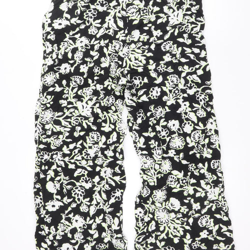 Marks and Spencer Womens Black Floral Viscose Trousers Size 12 Regular Drawstring