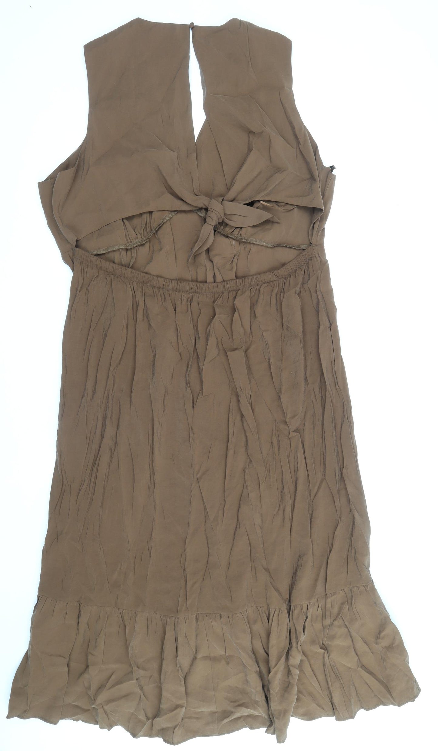 Marks and Spencer Womens Brown Modal A-Line Size 22 V-Neck Button - Cut Out Tie Back Detail