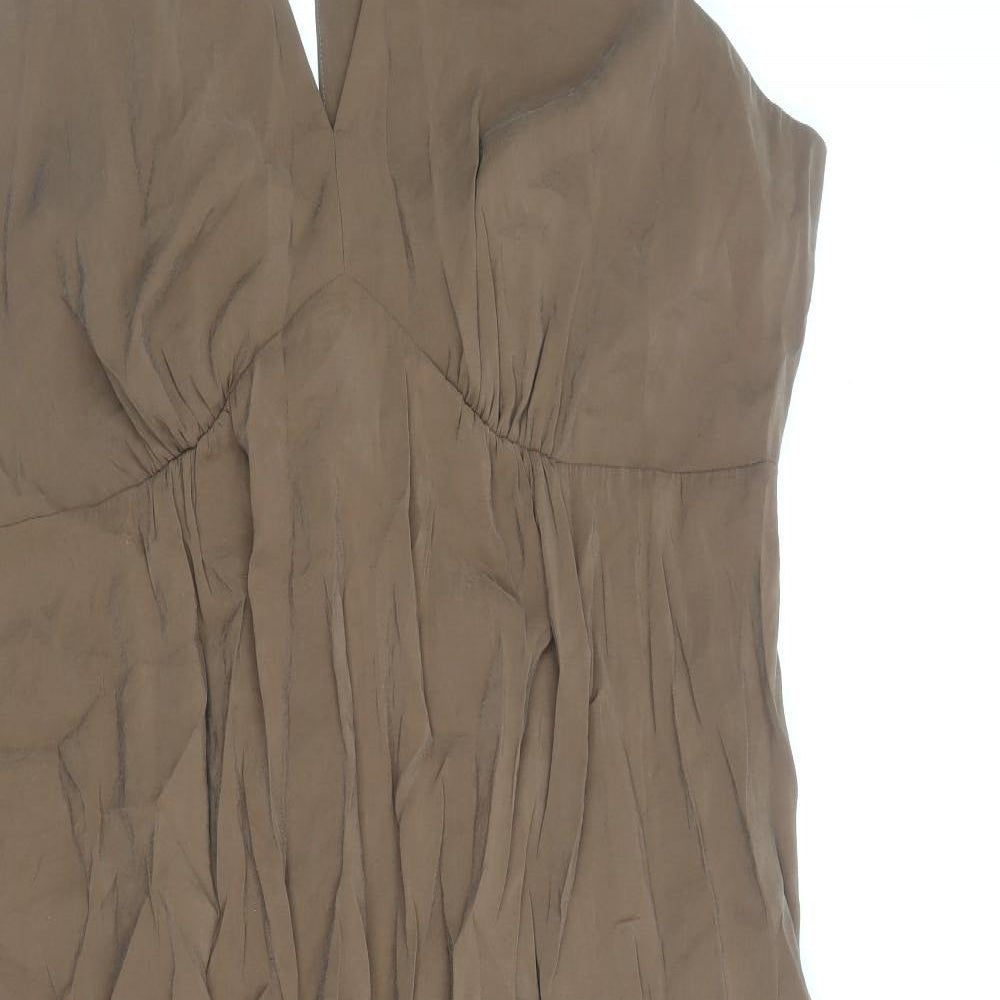 Marks and Spencer Womens Brown Modal A-Line Size 22 V-Neck Button - Cut Out Tie Back Detail