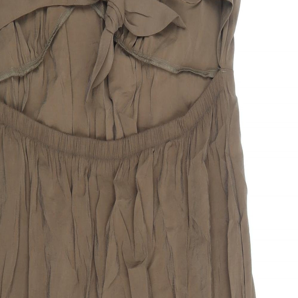 Marks and Spencer Womens Brown Modal A-Line Size 22 V-Neck Button - Cut Out Tie Back Detail