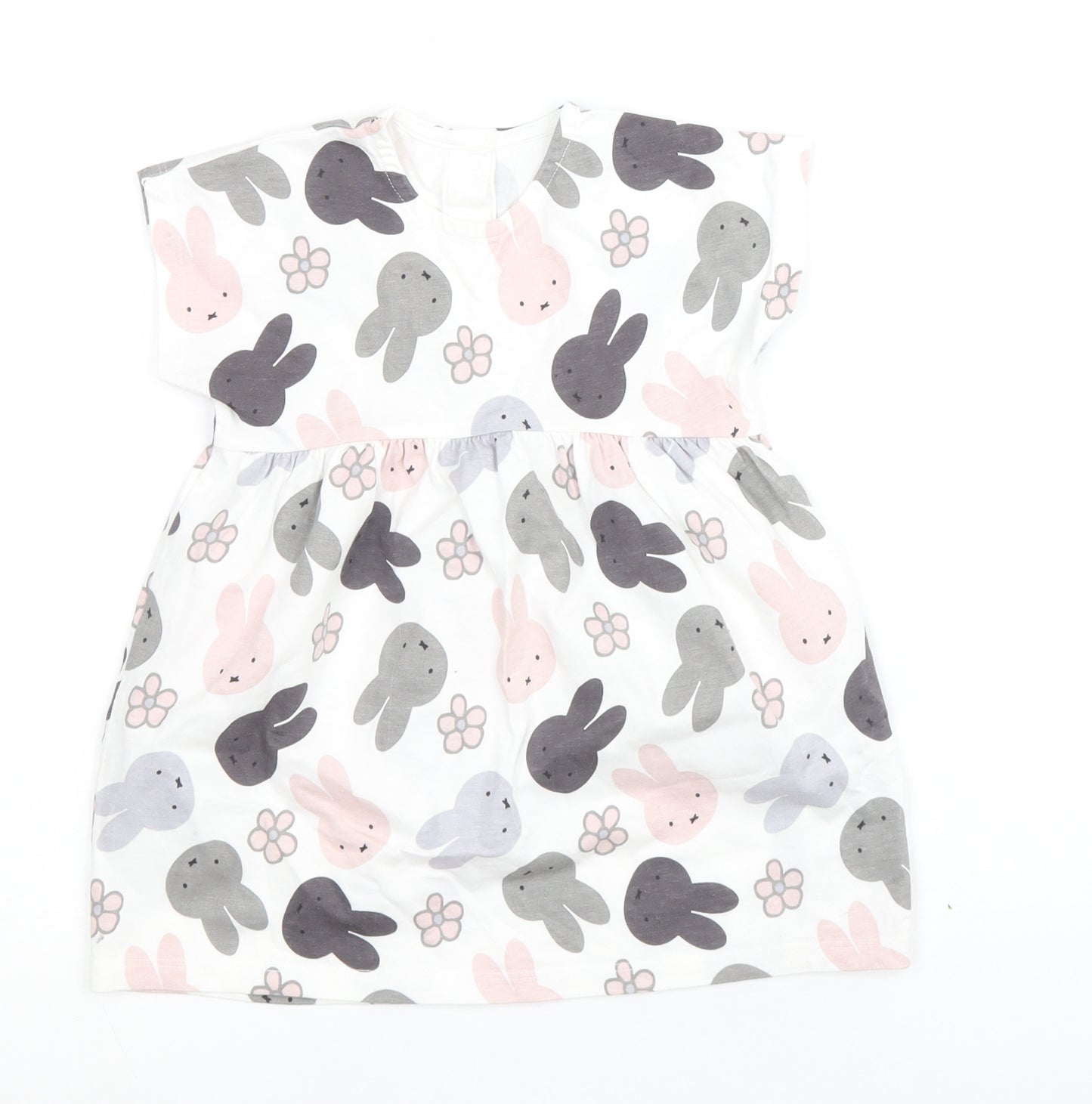 George Girls Multicoloured Geometric 100% Cotton Skater Dress Size 12-18 Months Round Neck Snap - Rabbit