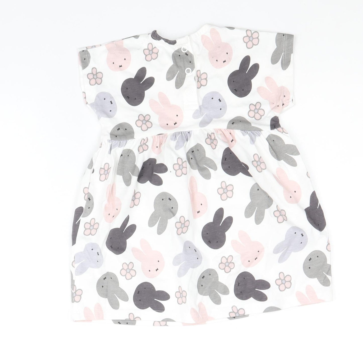George Girls Multicoloured Geometric 100% Cotton Skater Dress Size 12-18 Months Round Neck Snap - Rabbit