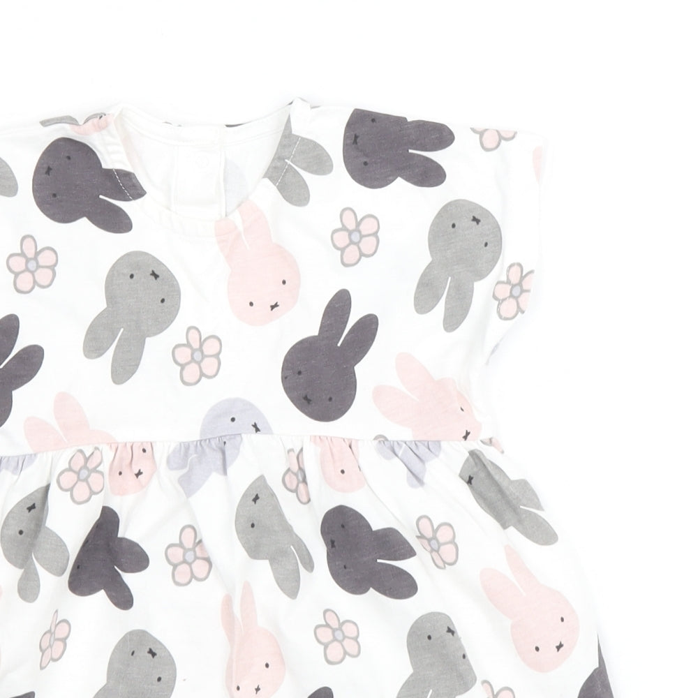 George Girls Multicoloured Geometric 100% Cotton Skater Dress Size 12-18 Months Round Neck Snap - Rabbit
