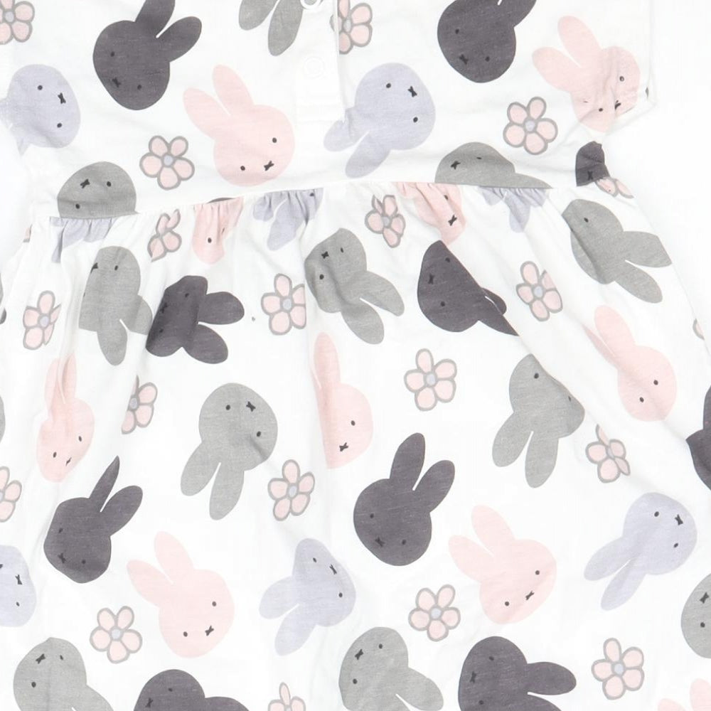 George Girls Multicoloured Geometric 100% Cotton Skater Dress Size 12-18 Months Round Neck Snap - Rabbit