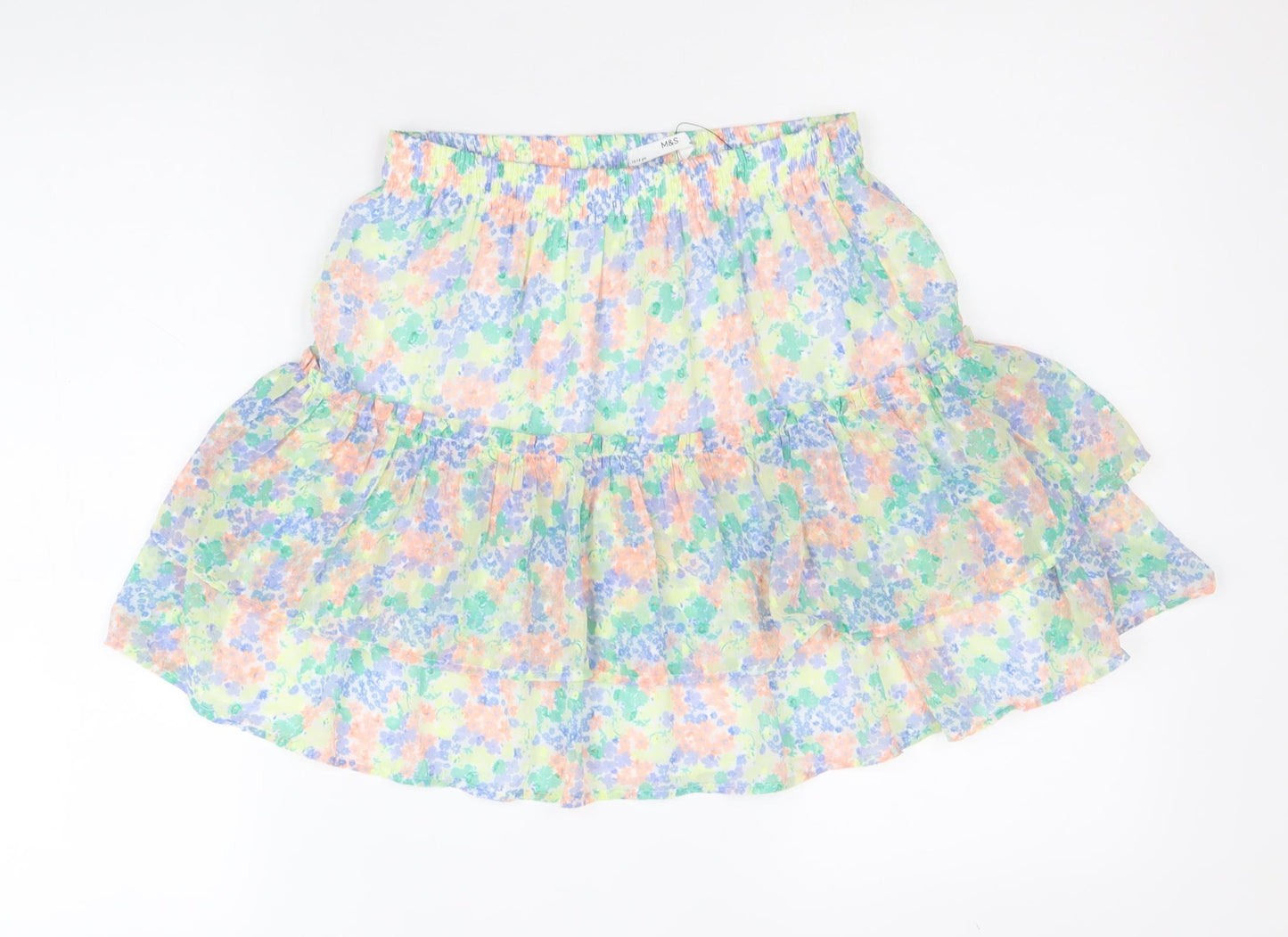 Marks and Spencer Girls Multicoloured Geometric Polyester Flare Skirt Size 13-14 Years Regular Pull On
