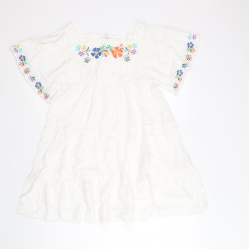 Marks and Spencer Girls White Cotton Trapeze & Swing Size 10-11 Years Square Neck Pullover - Floral