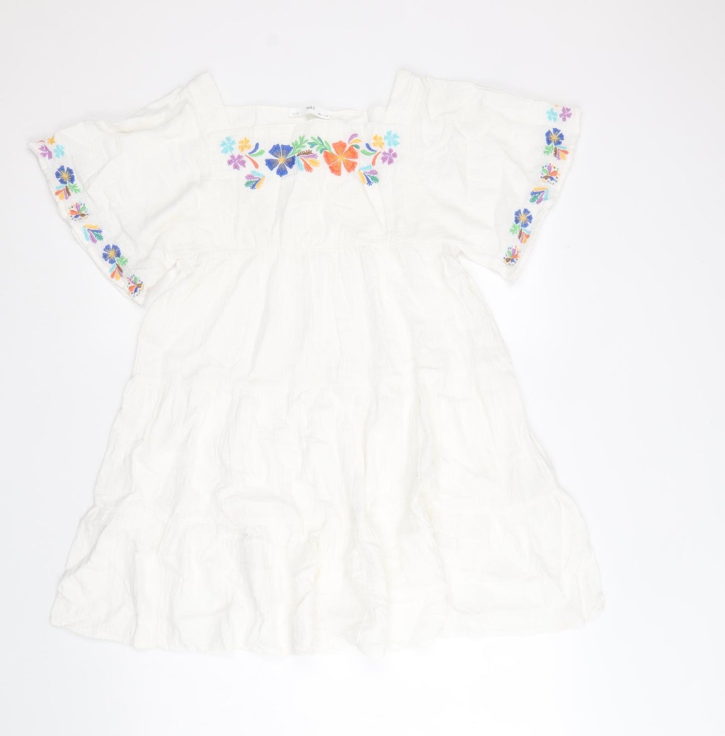 Marks and Spencer Girls White Cotton Trapeze & Swing Size 10-11 Years Square Neck Pullover - Floral