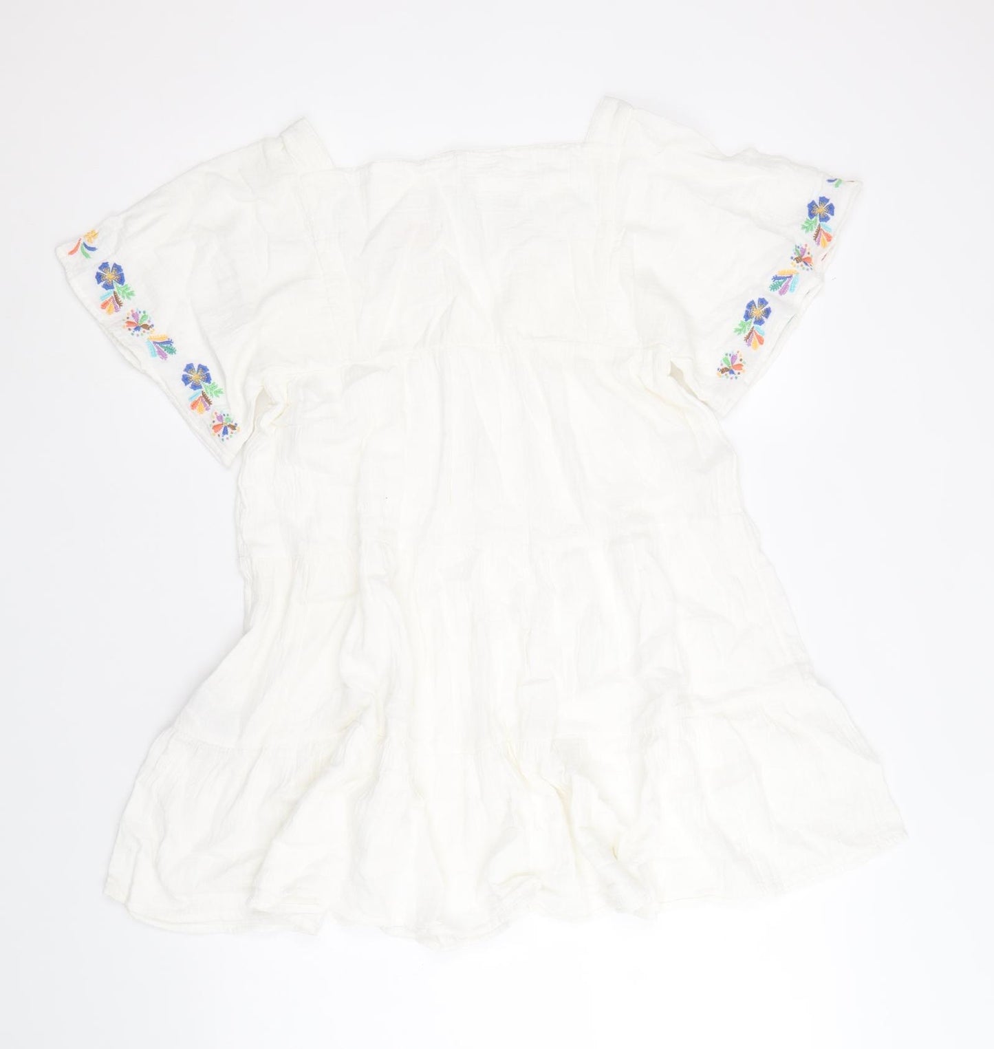 Marks and Spencer Girls White Cotton Trapeze & Swing Size 10-11 Years Square Neck Pullover - Floral