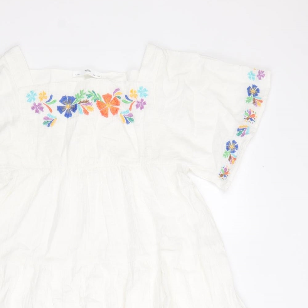 Marks and Spencer Girls White Cotton Trapeze & Swing Size 10-11 Years Square Neck Pullover - Floral