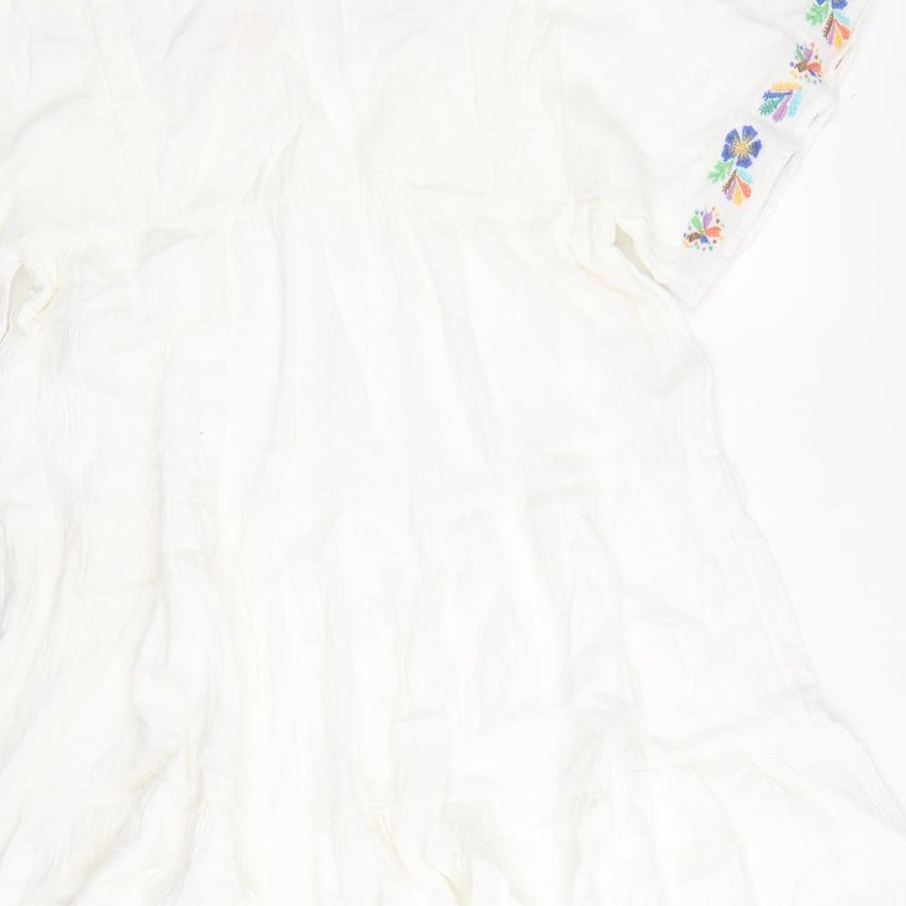 Marks and Spencer Girls White Cotton Trapeze & Swing Size 10-11 Years Square Neck Pullover - Floral