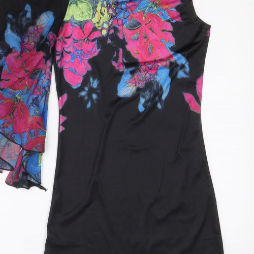 Tricotonic Womens Black Floral Viscose Mini Size S Scoop Neck Pullover