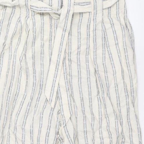 Marks and Spencer Womens Beige Striped Linen Trousers Size 18 Regular Zip