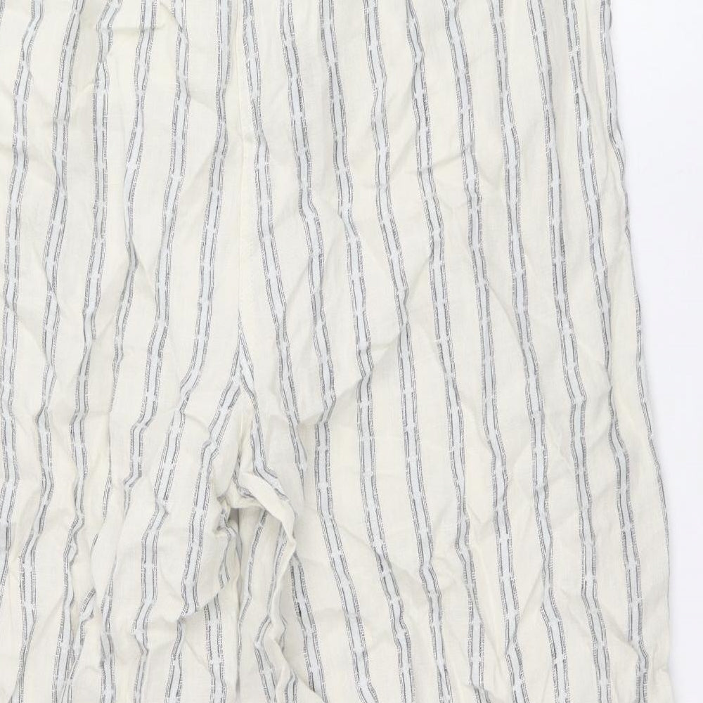 Marks and Spencer Womens Beige Striped Linen Trousers Size 18 Regular Zip