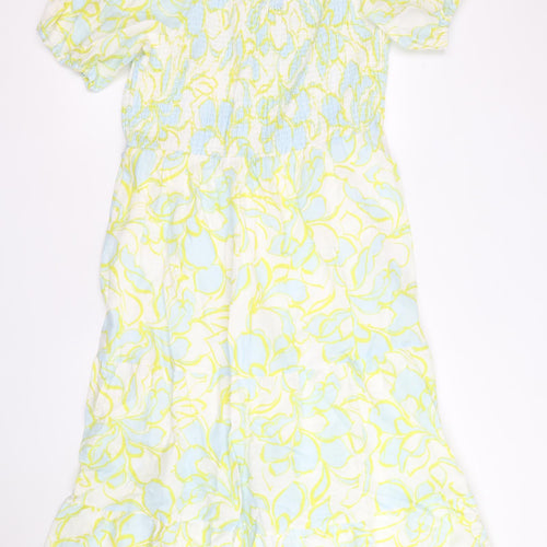 marks and Womens Multicoloured Geometric Linen Maxi Size 20 Square Neck Pullover - Shirred Top