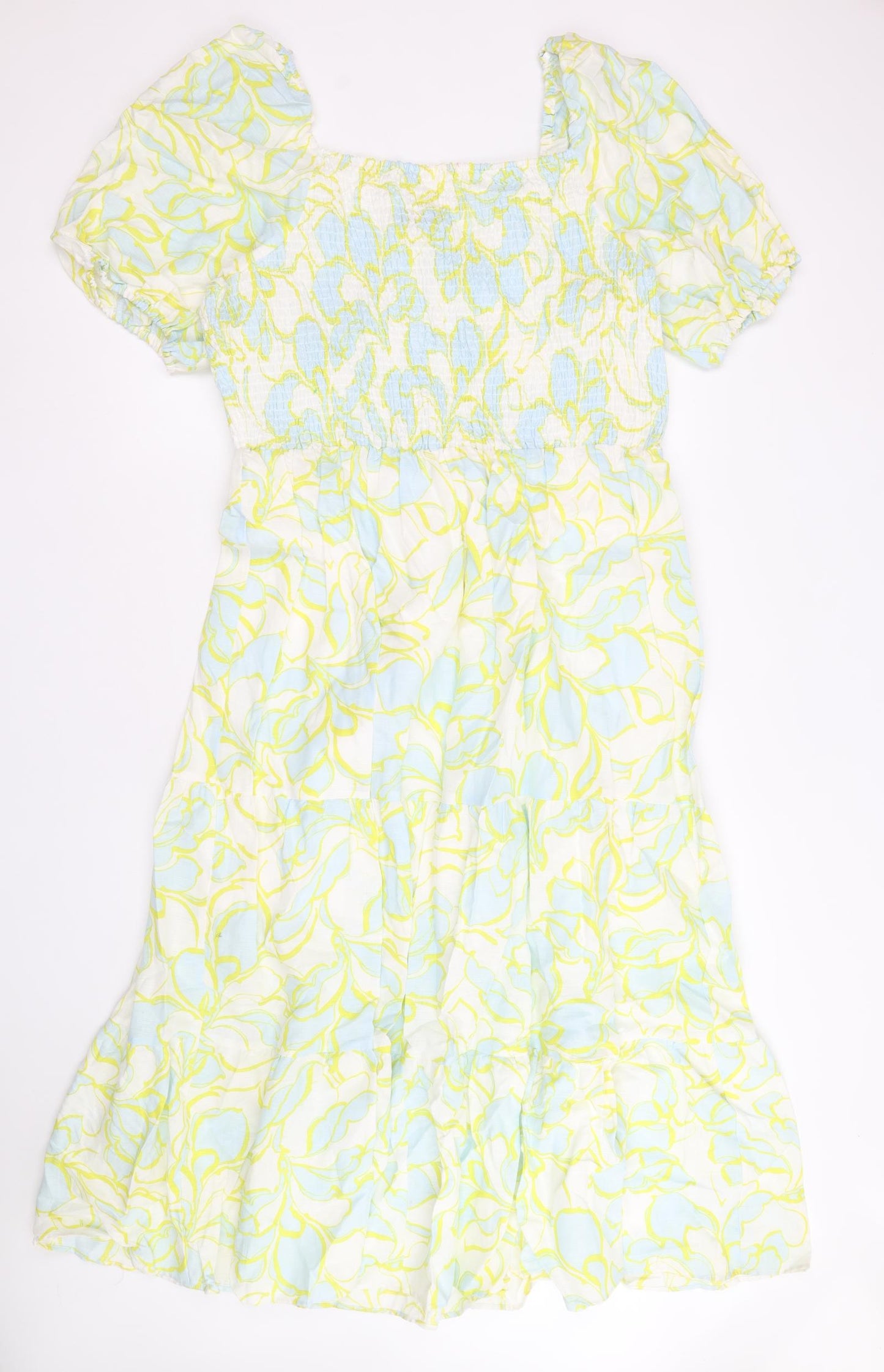 marks and Womens Multicoloured Geometric Linen Maxi Size 20 Square Neck Pullover - Shirred Top