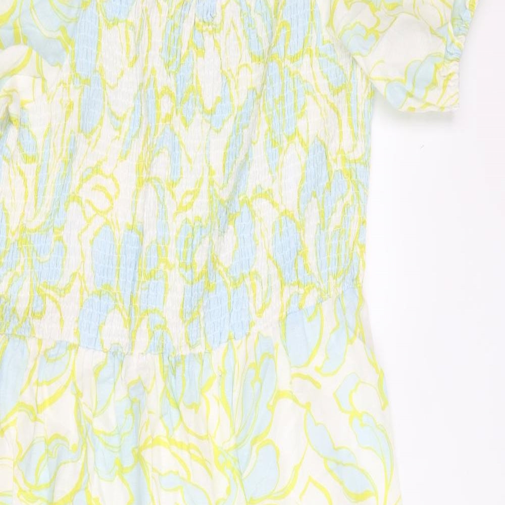 marks and Womens Multicoloured Geometric Linen Maxi Size 20 Square Neck Pullover - Shirred Top