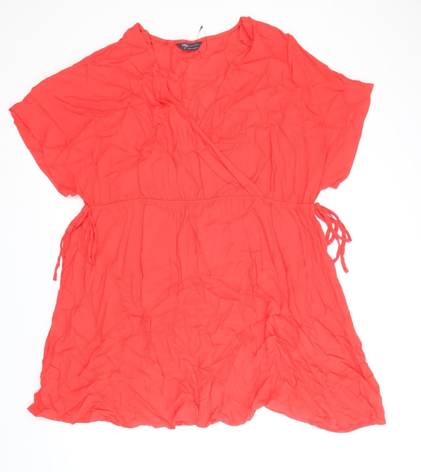 Marks and Spencer Womens Red Viscose Fit & Flare Size 24 V-Neck Pullover