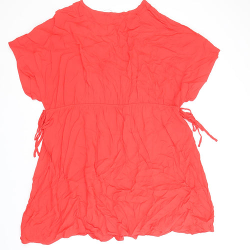 Marks and Spencer Womens Red Viscose Fit & Flare Size 24 V-Neck Pullover