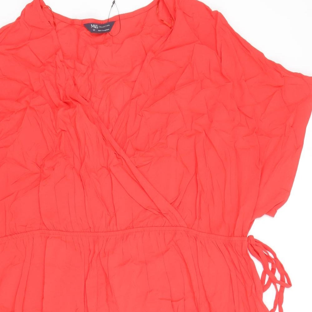 Marks and Spencer Womens Red Viscose Fit & Flare Size 24 V-Neck Pullover