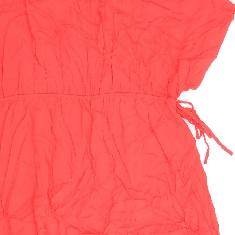 Marks and Spencer Womens Red Viscose Fit & Flare Size 24 V-Neck Pullover