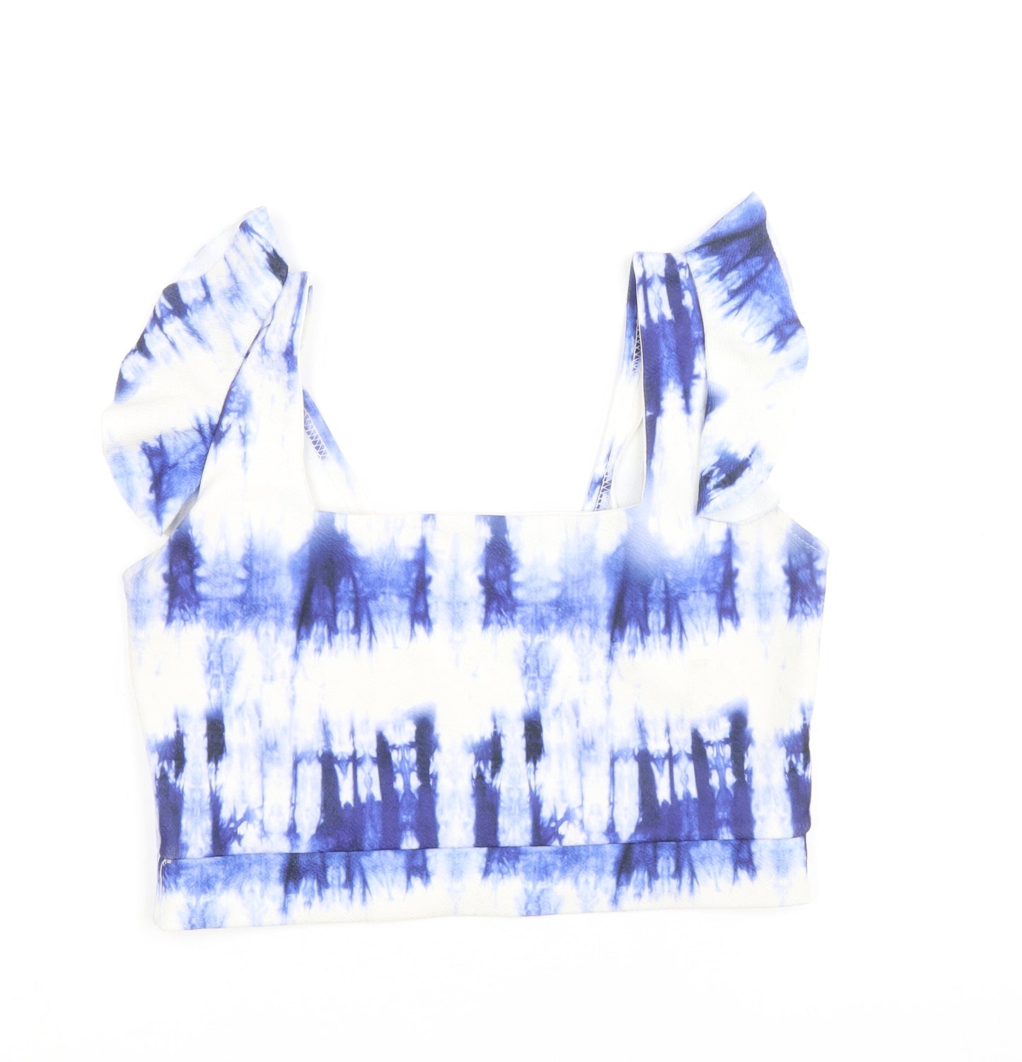 Quiz Womens Blue Geometric Polyester Cropped Tank Size 12 Square Neck - Tie Dye