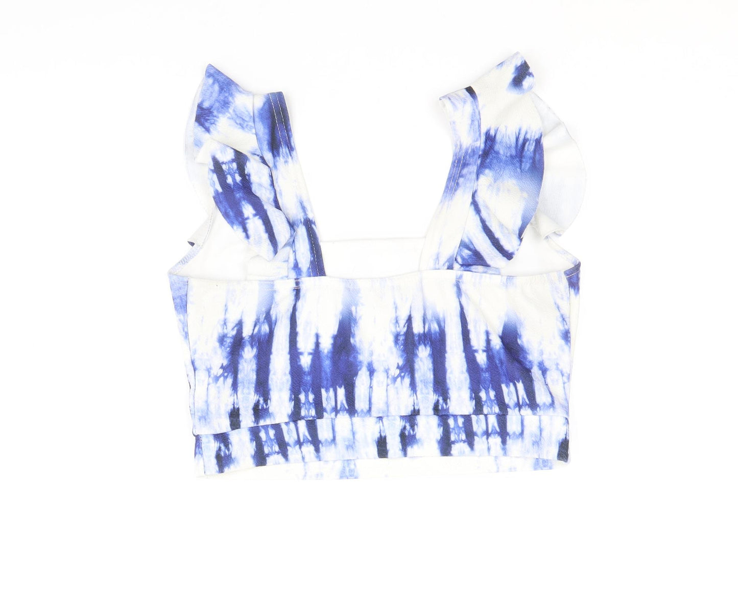 Quiz Womens Blue Geometric Polyester Cropped Tank Size 12 Square Neck - Tie Dye