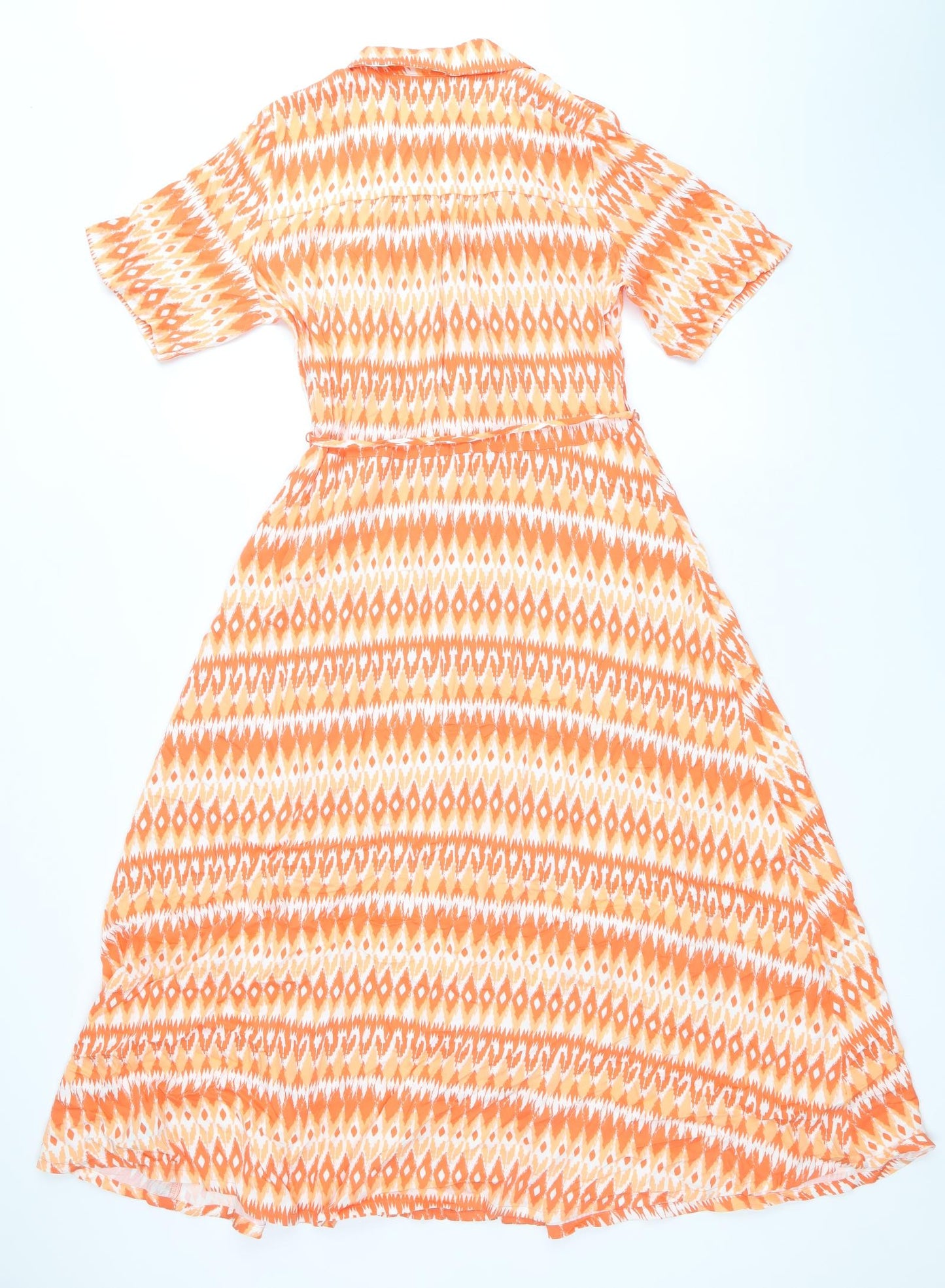 Marks and Spencer Womens Orange Geometric Viscose Shirt Dress Size 10 Collared Button