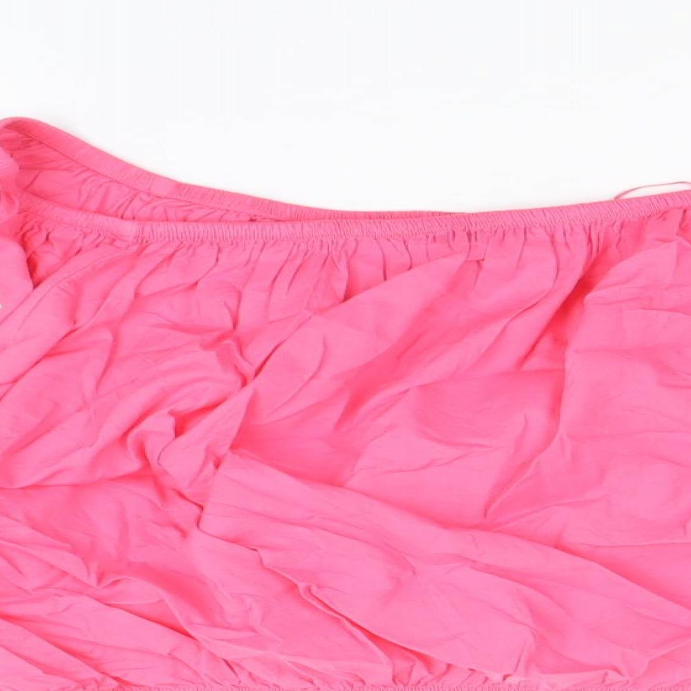 Marks and Spencer Womens Pink 100% Cotton Cropped Blouse Size 16 Boat Neck - Flower Detail