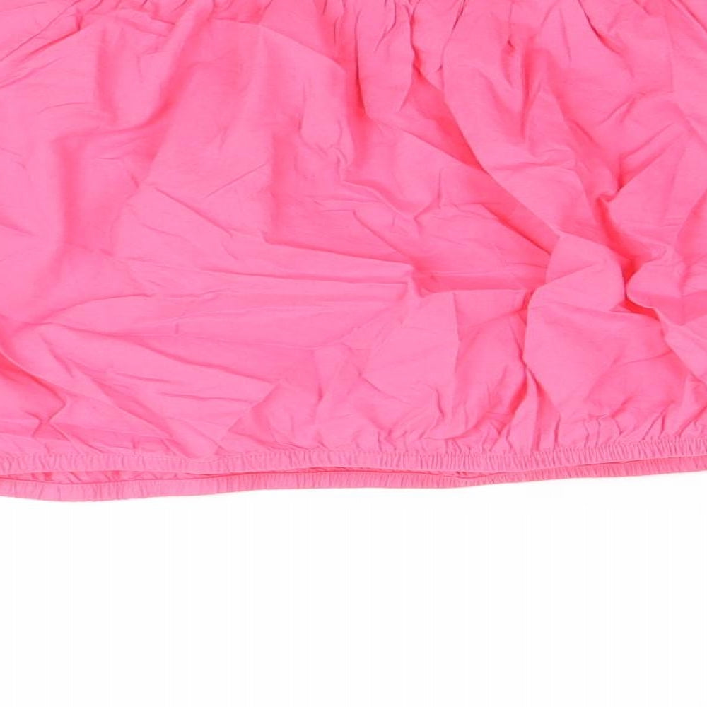 Marks and Spencer Womens Pink 100% Cotton Cropped Blouse Size 16 Boat Neck - Flower Detail
