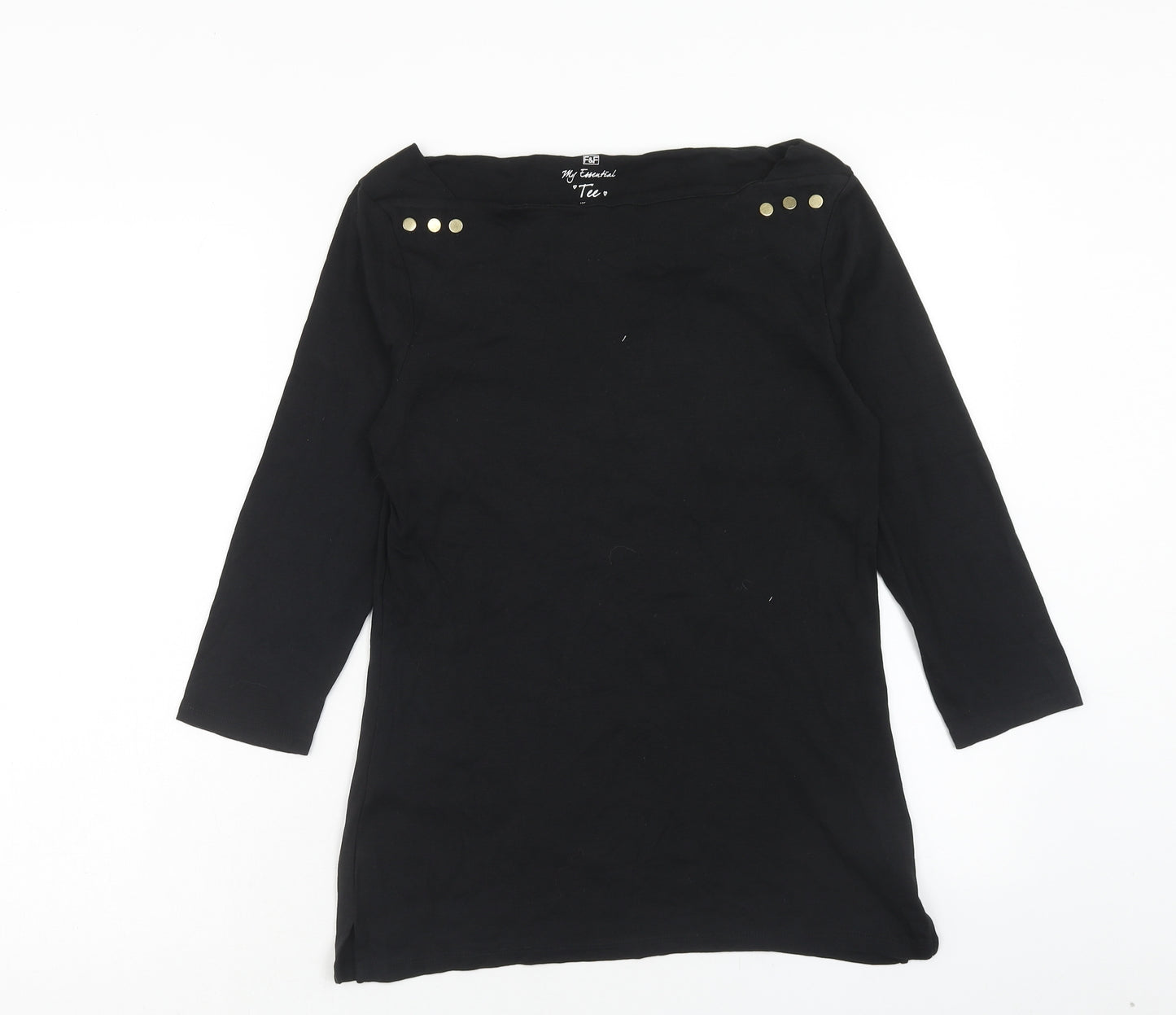 F&F Womens Black Cotton Basic T-Shirt Size 16 Boat Neck