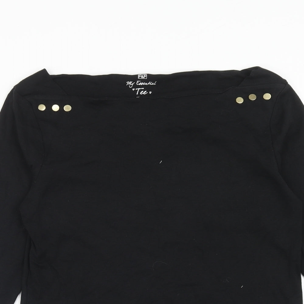 F&F Womens Black Cotton Basic T-Shirt Size 16 Boat Neck