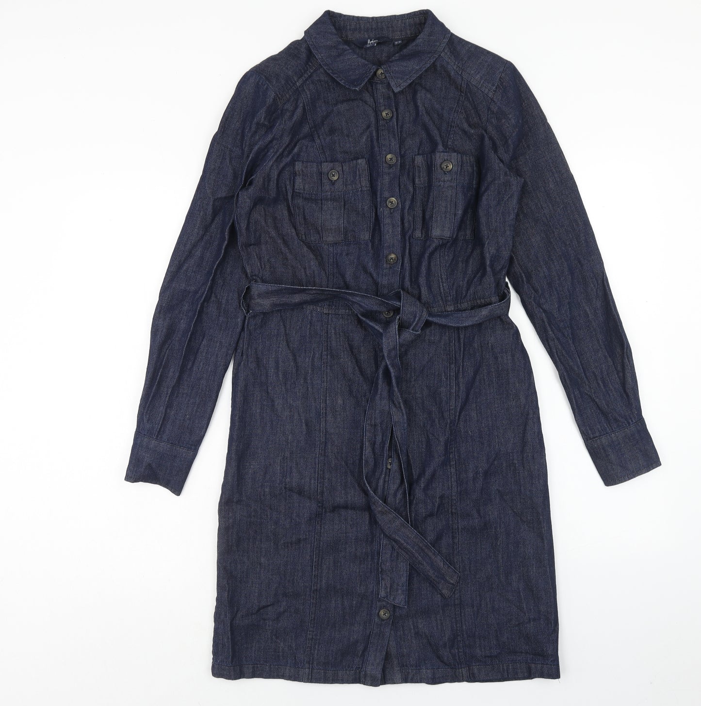 Boden Womens Blue Cotton Shirt Dress Size 8 Collared Button
