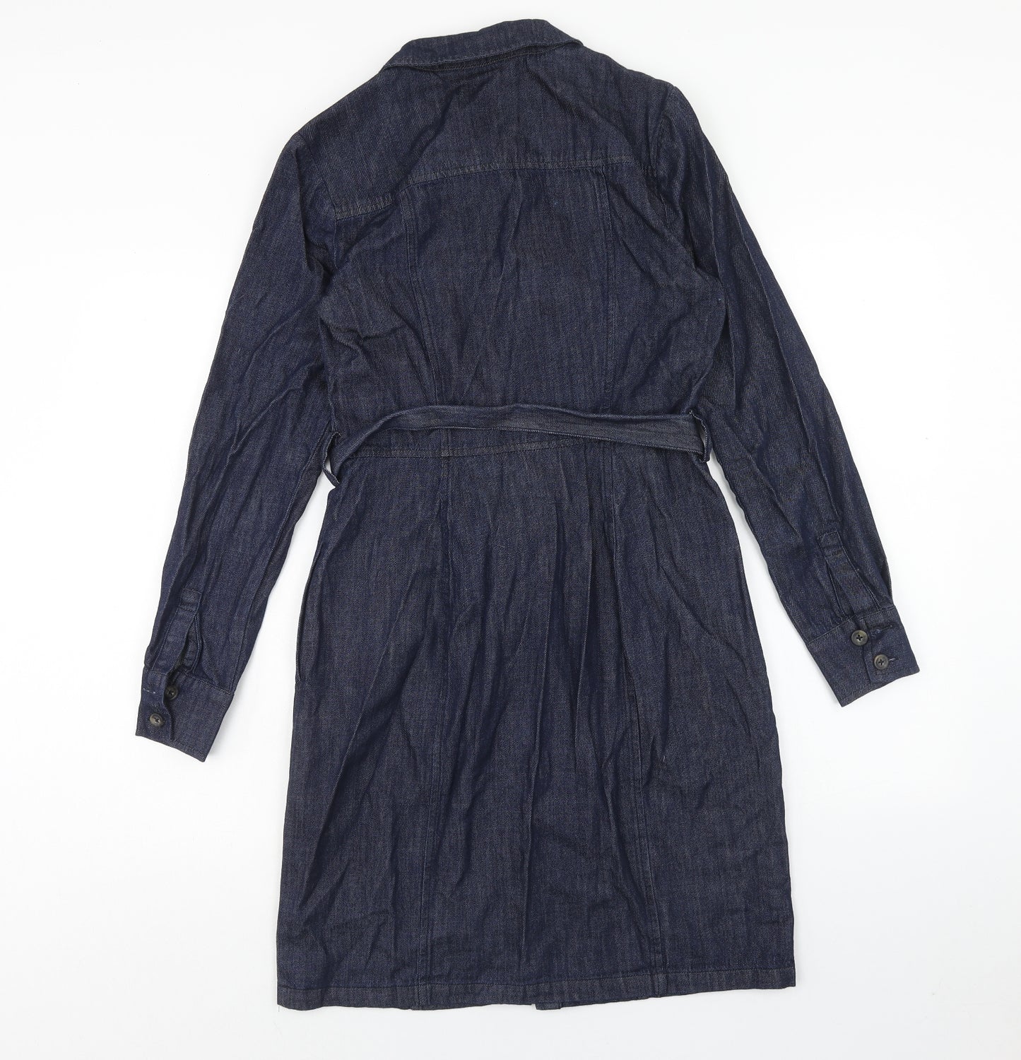 Boden Womens Blue Cotton Shirt Dress Size 8 Collared Button