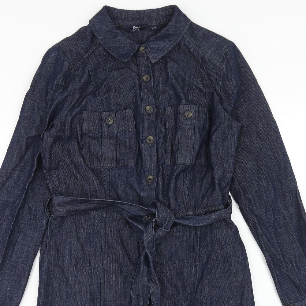 Boden Womens Blue Cotton Shirt Dress Size 8 Collared Button