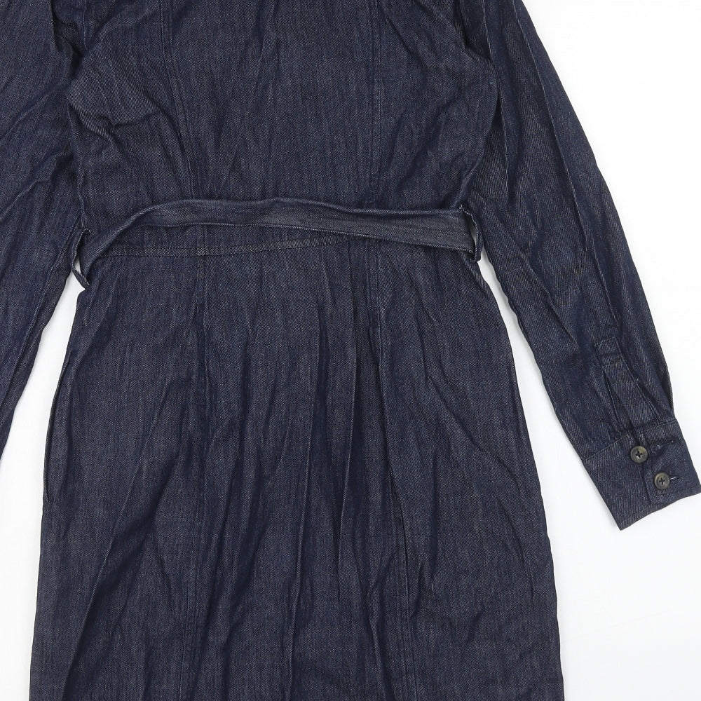 Boden Womens Blue Cotton Shirt Dress Size 8 Collared Button
