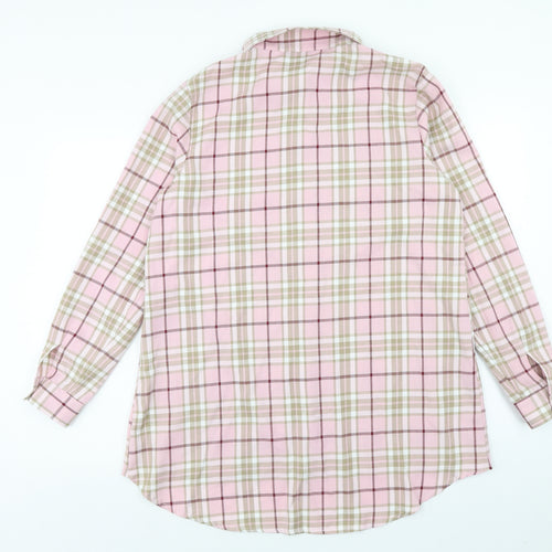 Dyhaya Womens Pink Plaid Polyester Shirt Dress Size 14 Collared Button