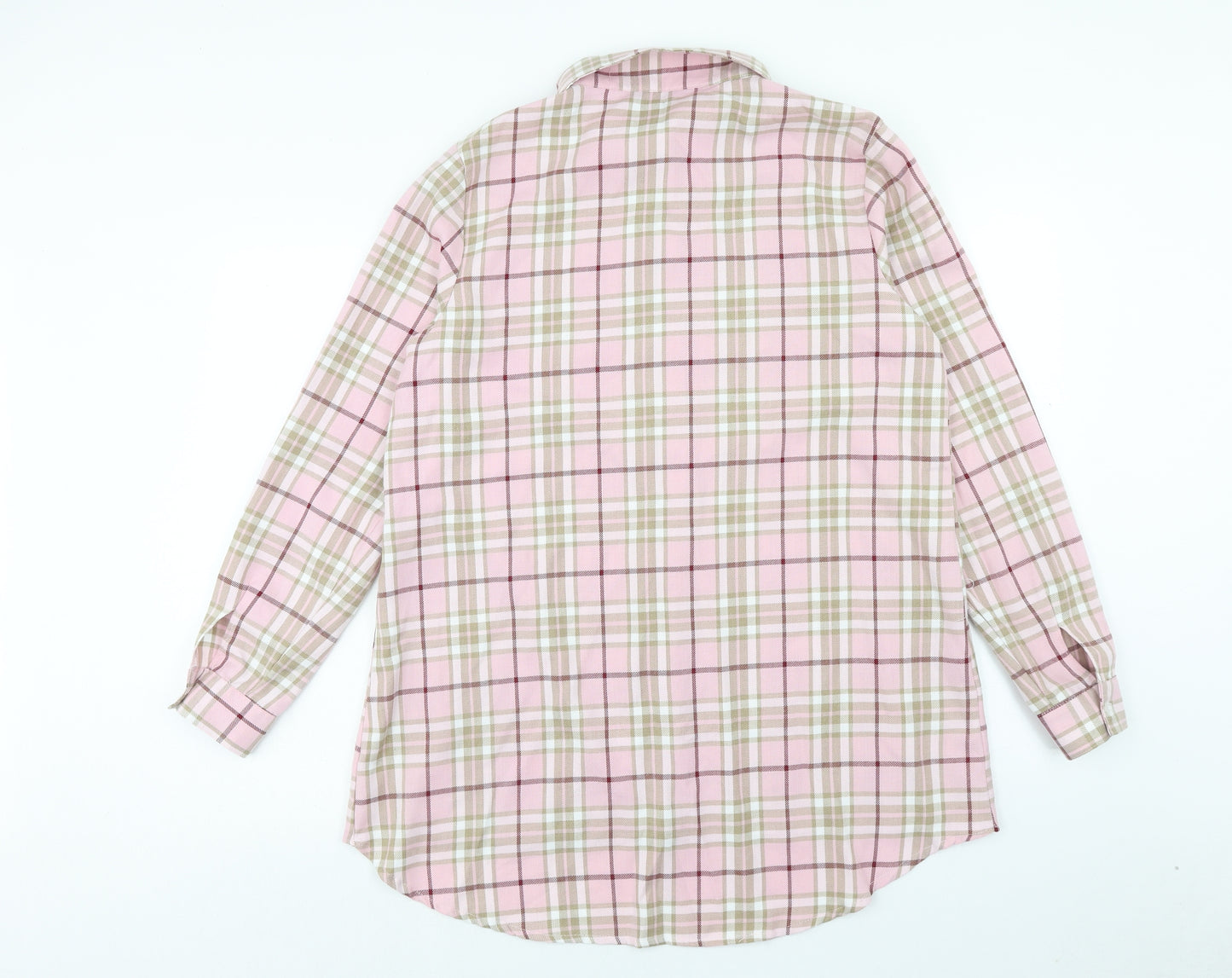 Dyhaya Womens Pink Plaid Polyester Shirt Dress Size 14 Collared Button