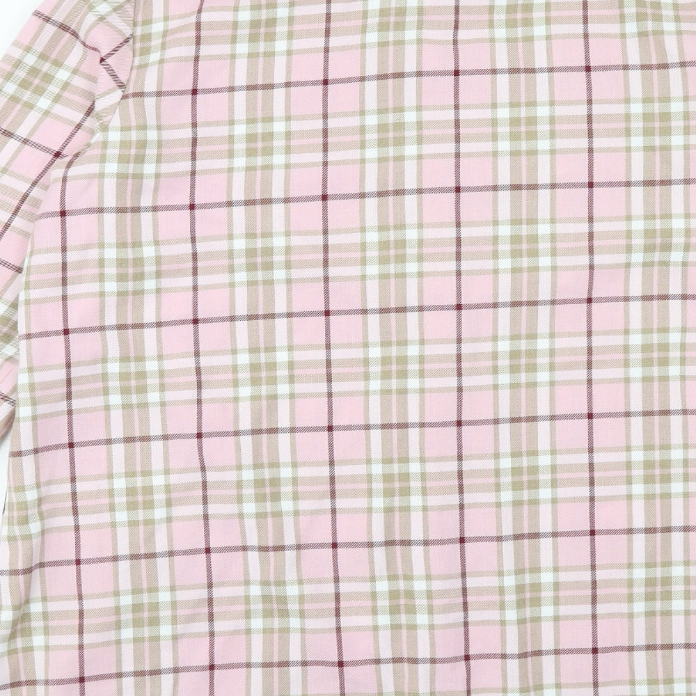 Dyhaya Womens Pink Plaid Polyester Shirt Dress Size 14 Collared Button